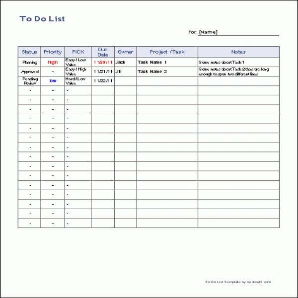 Weekly Task List Template Excel Task List Templates