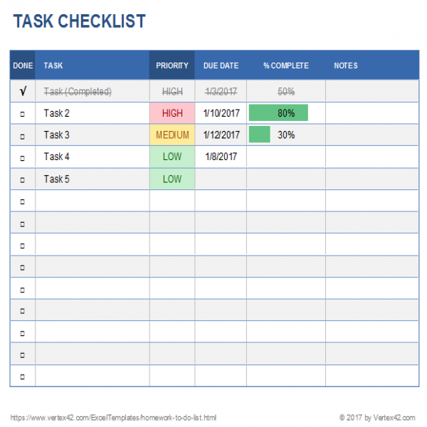 Task List Excel Task List Templates