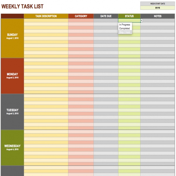 Project Task List Excel Task List Templates