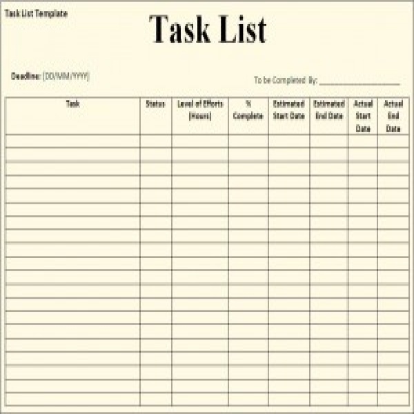 Daily Task List Template Task List Templates