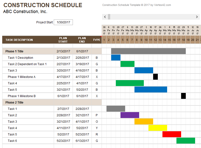 Construction Schedule Template Task List Templates
