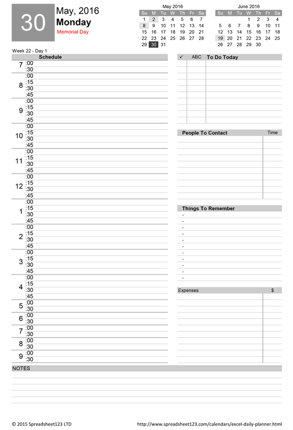 Daily Planner Template Excel Task List Templates