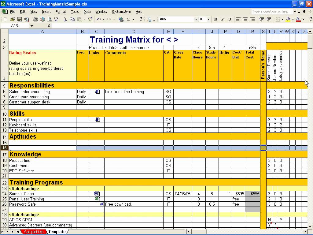 Training Template Excel
