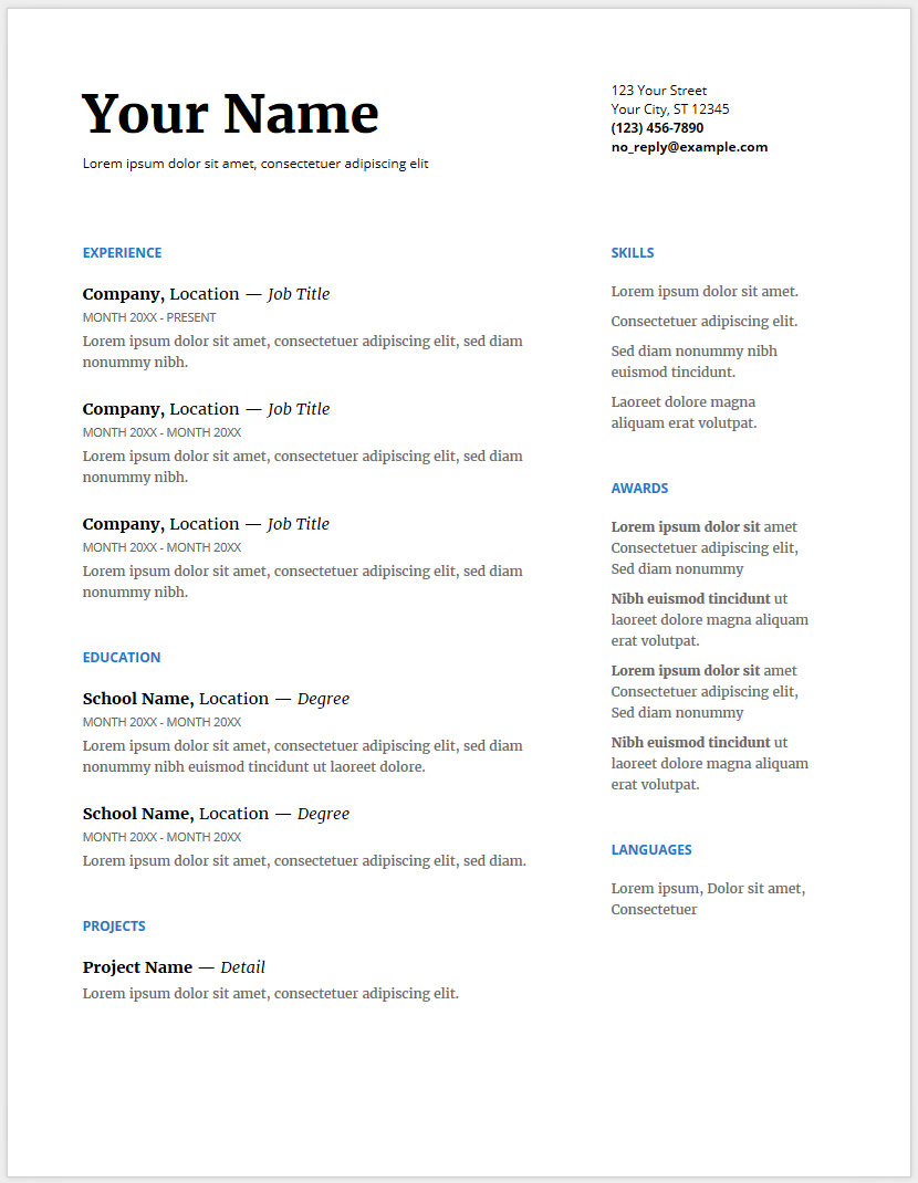 resume templates google docs download