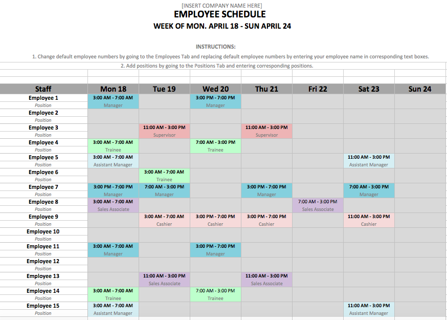 Employee Shift Schedule Template Task List Templates