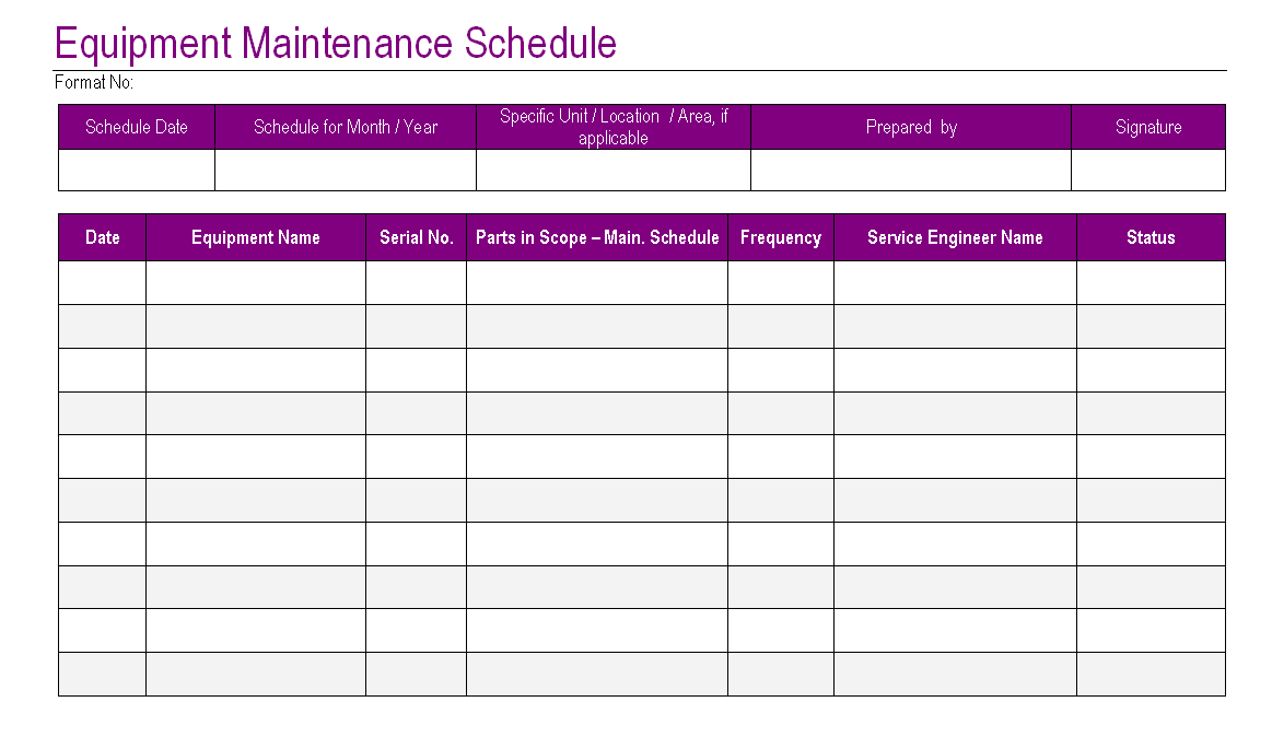 maintenance downtime logsheet and graph