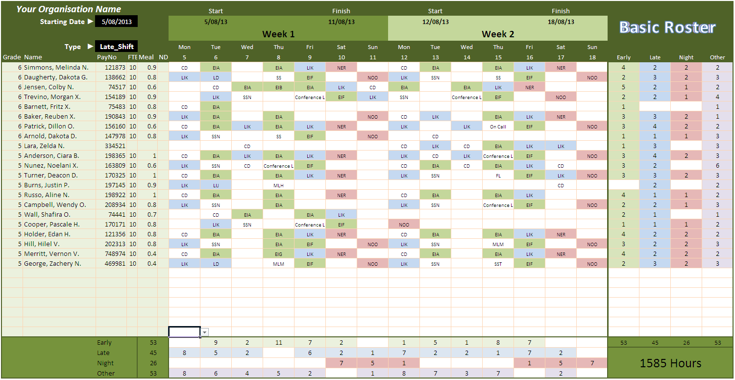 Excel Roster Template