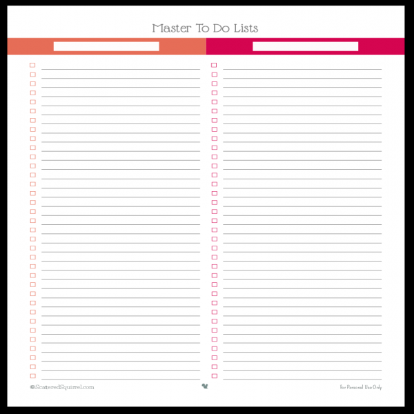 Master Task List Task List Templates