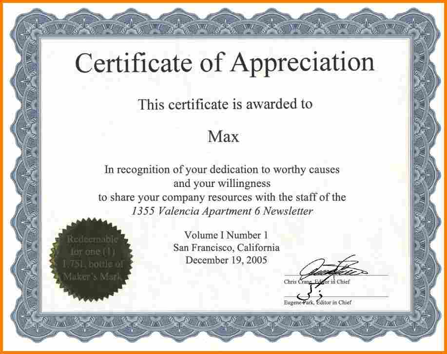 Certificate Of Appreciation Wording Task List Templates