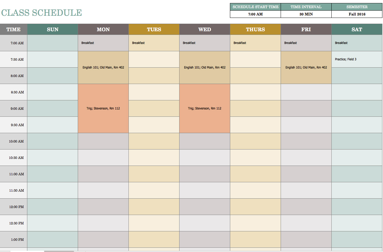 create a daily schedule in excel