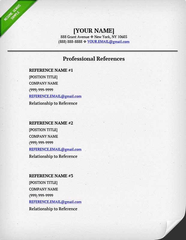 resume reference list template