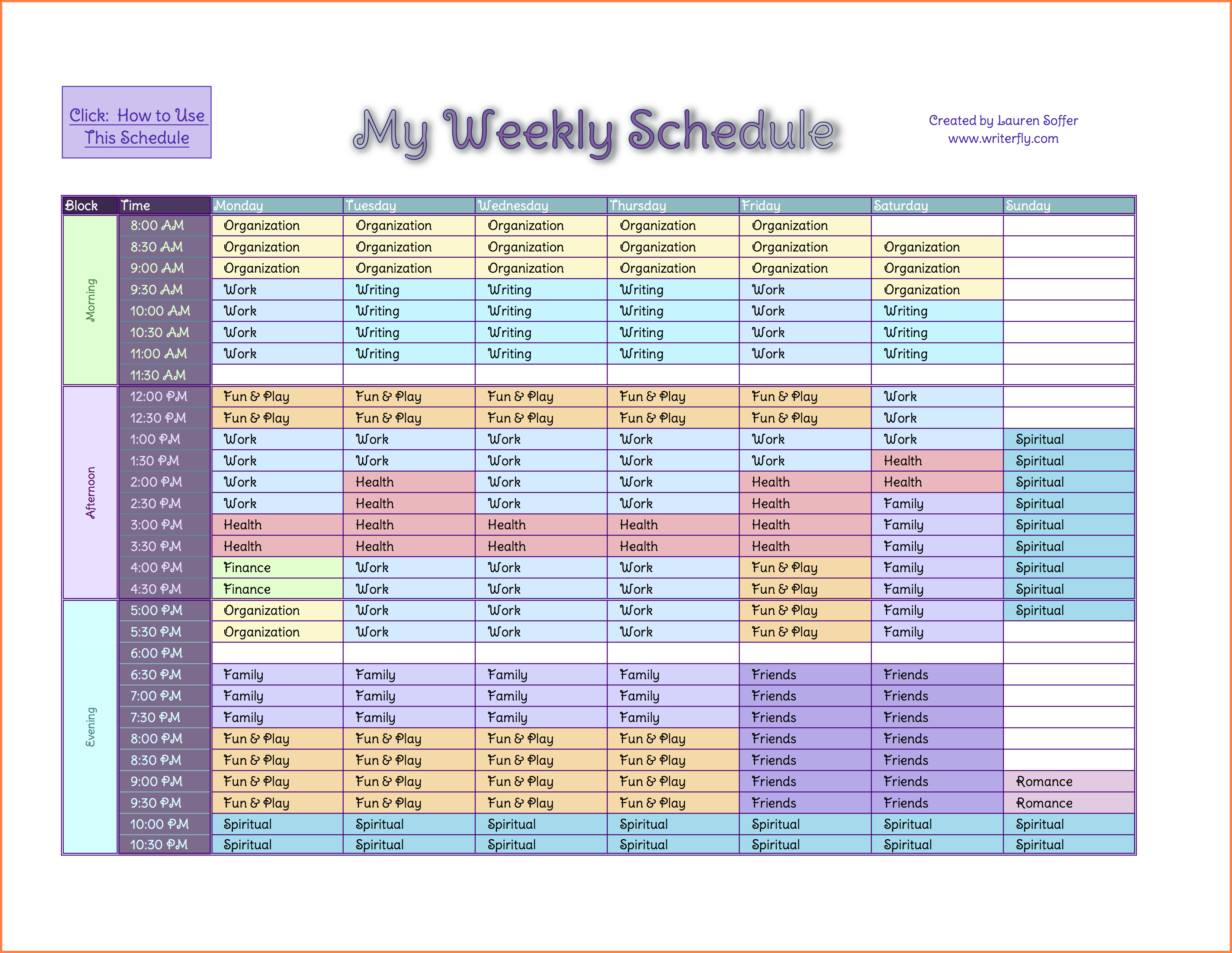 weekly work schedule template excel