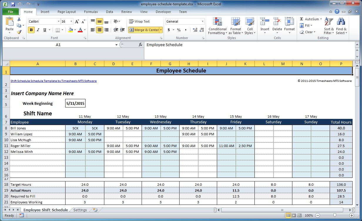 Employee Shift Schedule Template Task List Templates