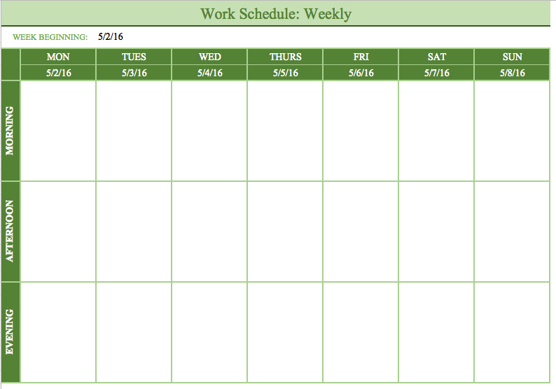 weekly work schedule template with hours