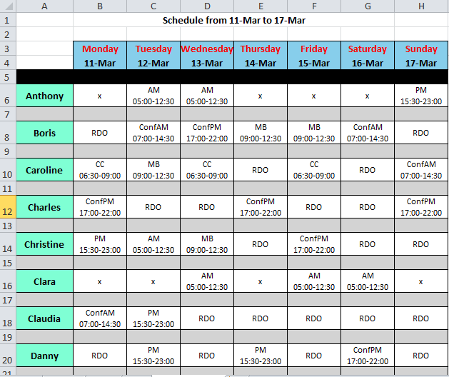 Staff Roster Template Excel Free Task List Templates